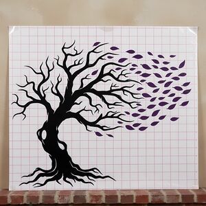 🎃 Halloween Wind-Blown Tree Vinyl Wall Decal – 1ft Wide – Black & Purple Leaves
